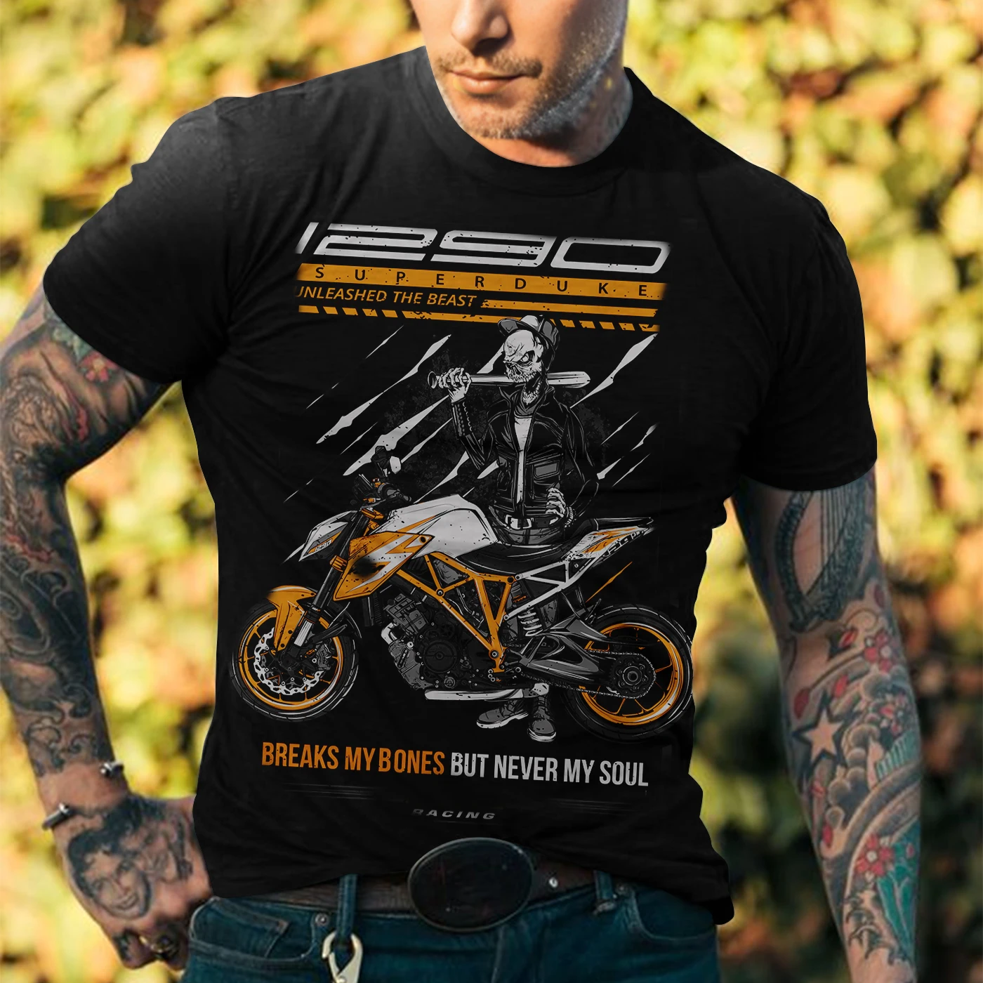 

Harajuku Motorcycle Oversized T-shirt Men's Short Sleeve Racing Car Skeleton Gym Clothing Men Y2k Streetwear Top Shirts Luxury