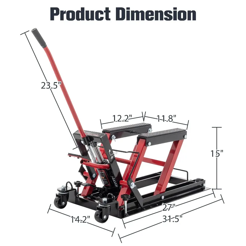 Hydraulic Lift Jack, 1500 LBS Capacity Motorcycle Lift Table, ATV Scissor Lift Jack with 4.5