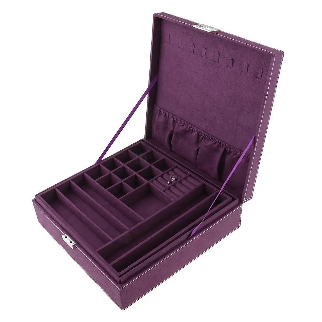 

Velvet Jewelry Box Necklace Earrings Display Lockable Organizer Case 28x19x6.5cm