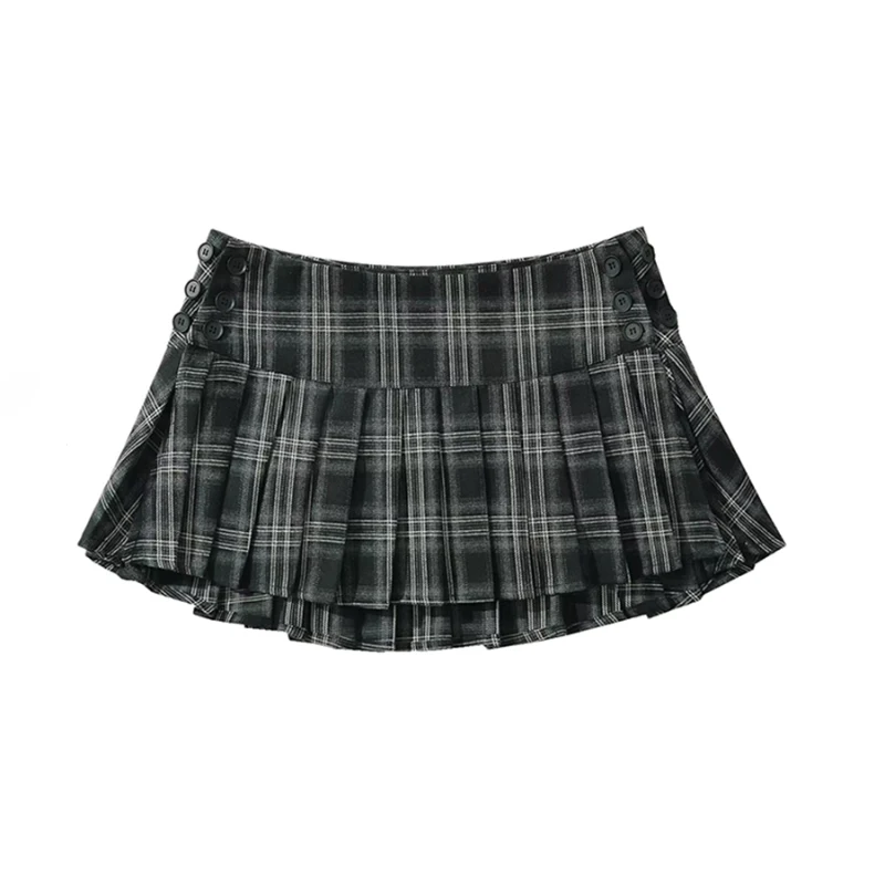 Bomon Y2K American retro spring/Summer mini skirt plaid suit fabric skirt with sweet cool sexy Spice low waist pleated miniskirt