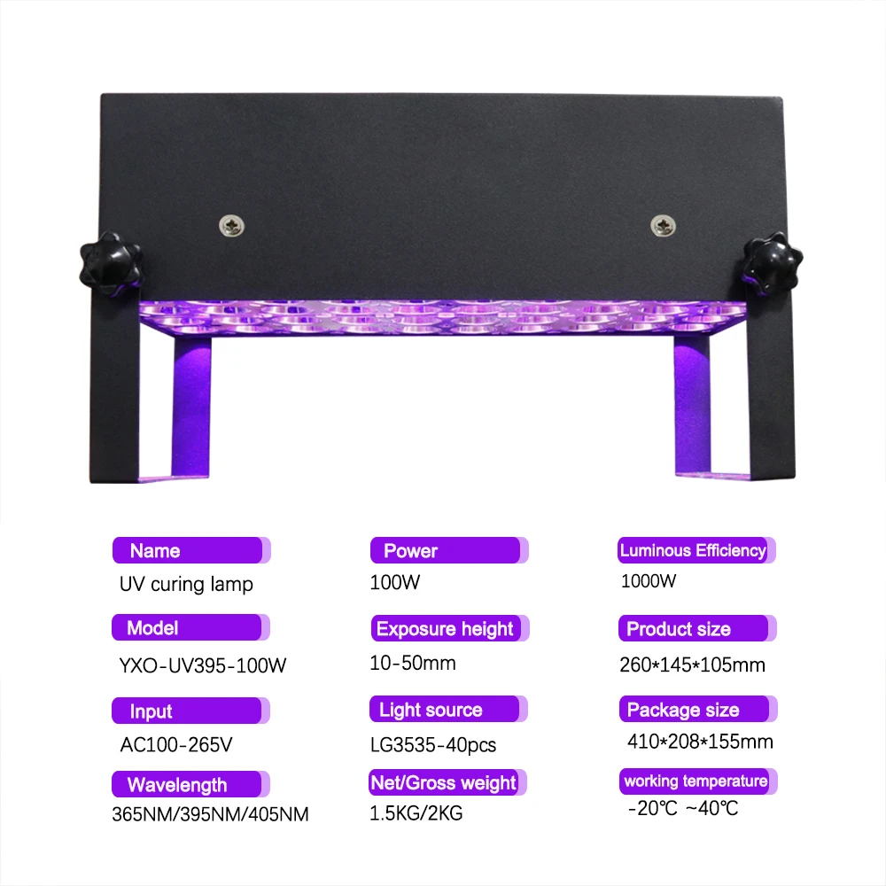 Led UV Floodlight 40LEDS 85-220V 1000W Ultra Violet Light Waterproof Lamp for UV Glue Curing 3D Printing Circuit Board Curing