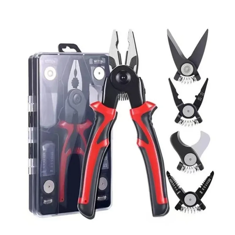 5 in 1 Multifunctional Replaceable Electrician Pliers Wire Stripping Pliers Wire Cutting Needle Nosed Crimping Pliers Hand Tools