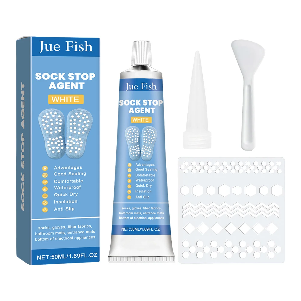 Anti Slip Sock Glue with Scraper and Template Soft Non-Slip Adhesive DIY Sock Stop Agent for Socks Pet Socks Floor Mats Blankets