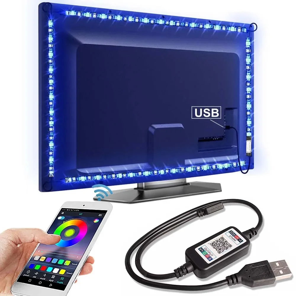 Tira de luces LED RGB para decoración de TV, cinta luminosa Flexible con Bluetooth, USB, 1m, 2M, 3M, 4M, 5m, SMD 5050, DC 5V