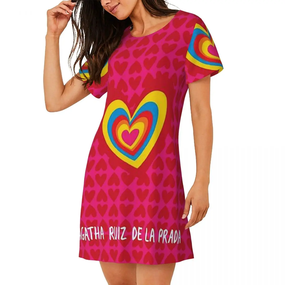 Camisón de Manga Corta con Diseño Personalizado de Agatha Ruiz-De La-Prada para Dormir, Camisones de Manga Corta para Mujer, Vestido de Pijama Holgado