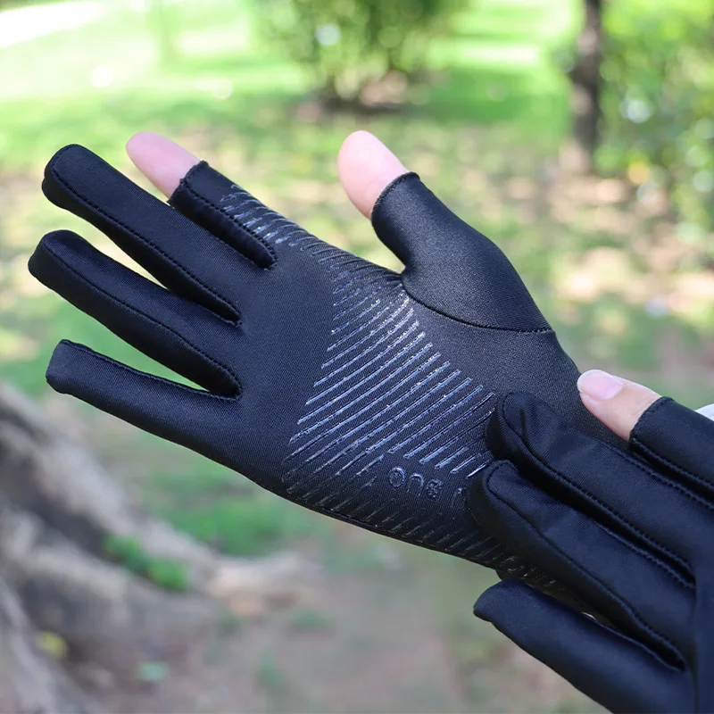 Driving fishing leaky half-finger ice silk non-slip gloves Breathable sunscreen fitness cycling quick drying gloves