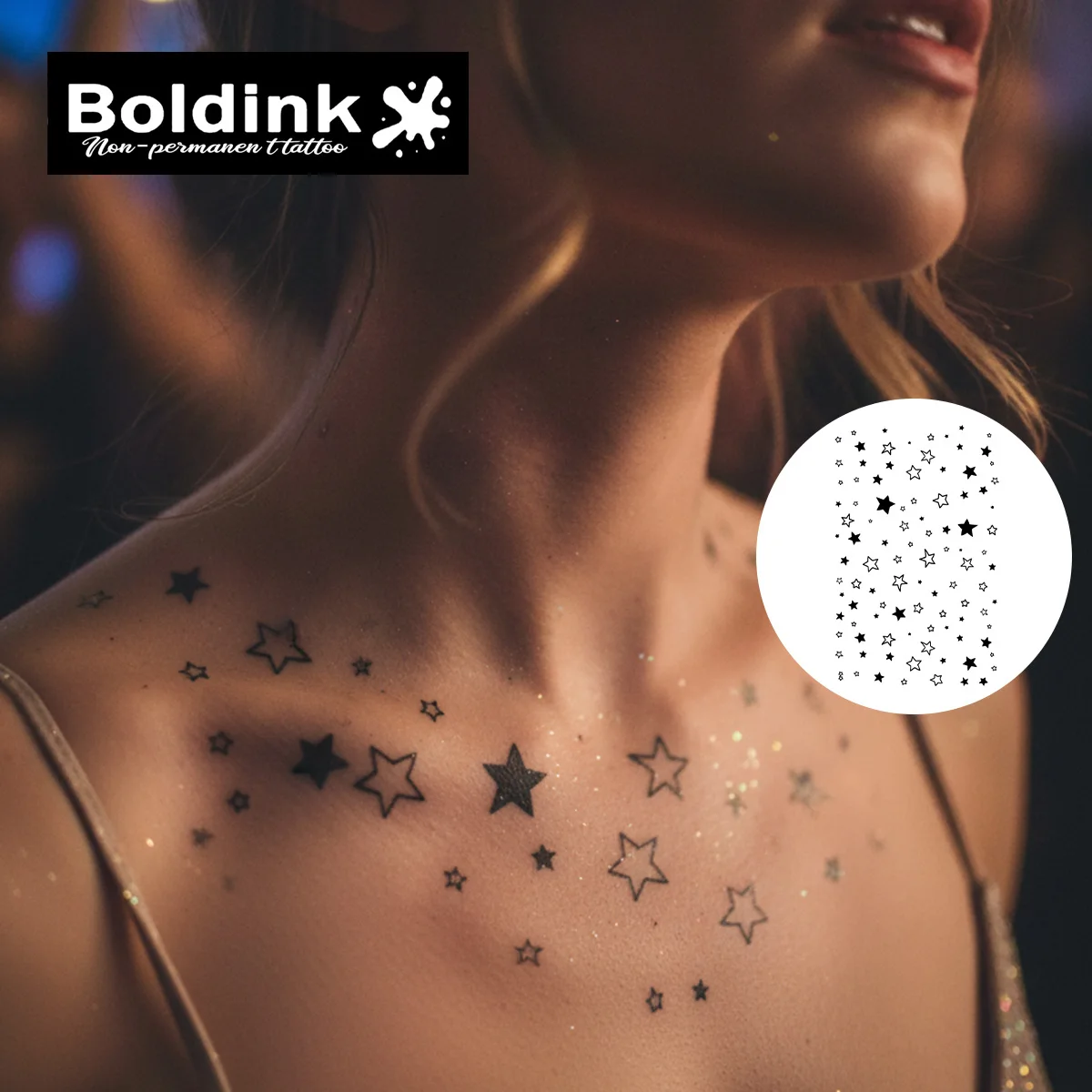 BOLDINK Hollow Out Stars Moisturizing Tattoo Sticker Unisex Fashion Design Colorful Easy Apply Waterproof Lasts 1-2 Week