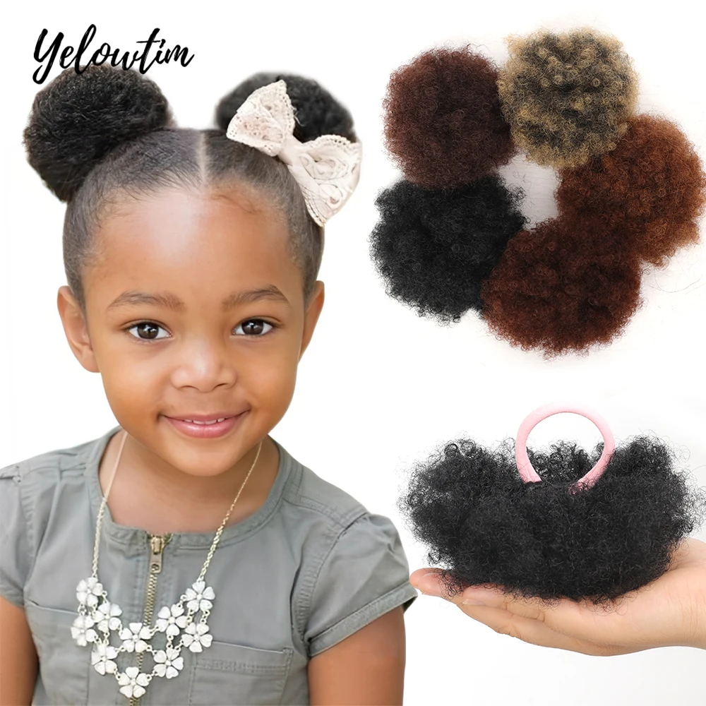 

2 шт., детские пышные хвостики, синтетические маленькие афро-кудрявые вьющиеся волосы, пучок для маленьких девочек, удобные легкие шиньоны