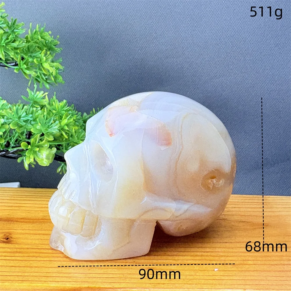 Crâne en Agate Sculpté à la Main, Pierre de Protection Feng Shui, Pièce Décorative Idéale pour l'Équilibre Énergétique à la Maison