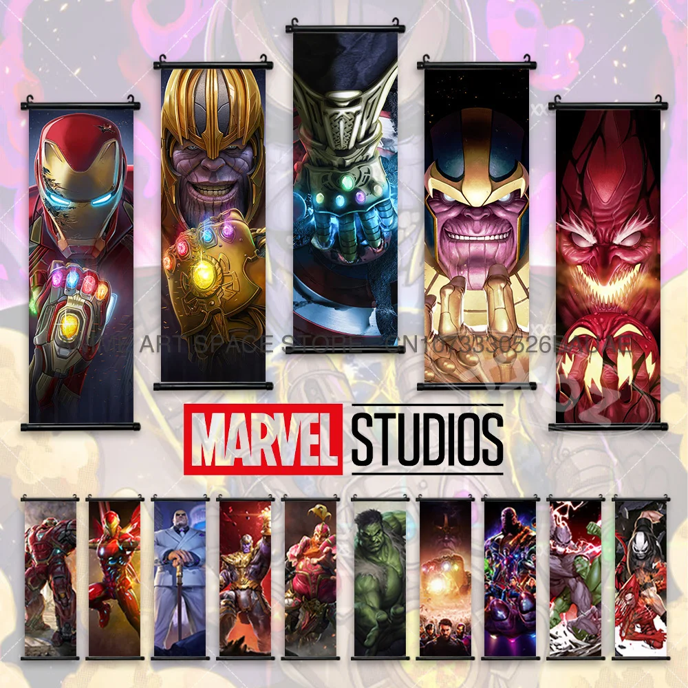 

Marvel Posters Thanos Wall Art Canvas Avengers Movie Iron Man Scrolls Pictures Hulk Hanging Painting Red Skull Home Decoration