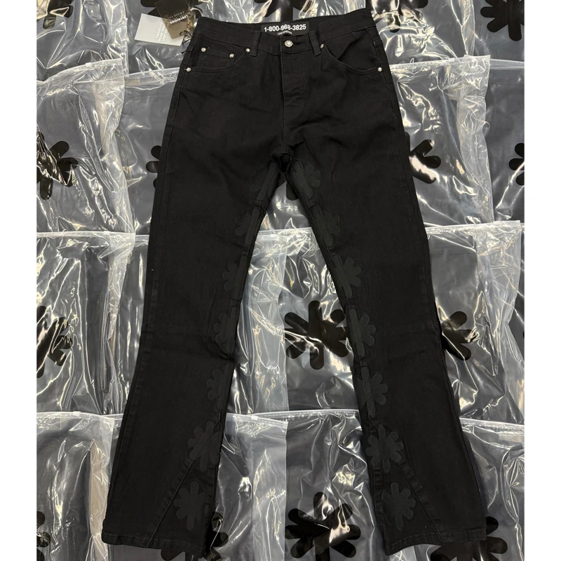 Pantalones vaqueros informales para hombre, Vaqueros negros LOST SHDWS, bordados de alta calidad, costuras a la moda, Micro acampanados, combina con todo