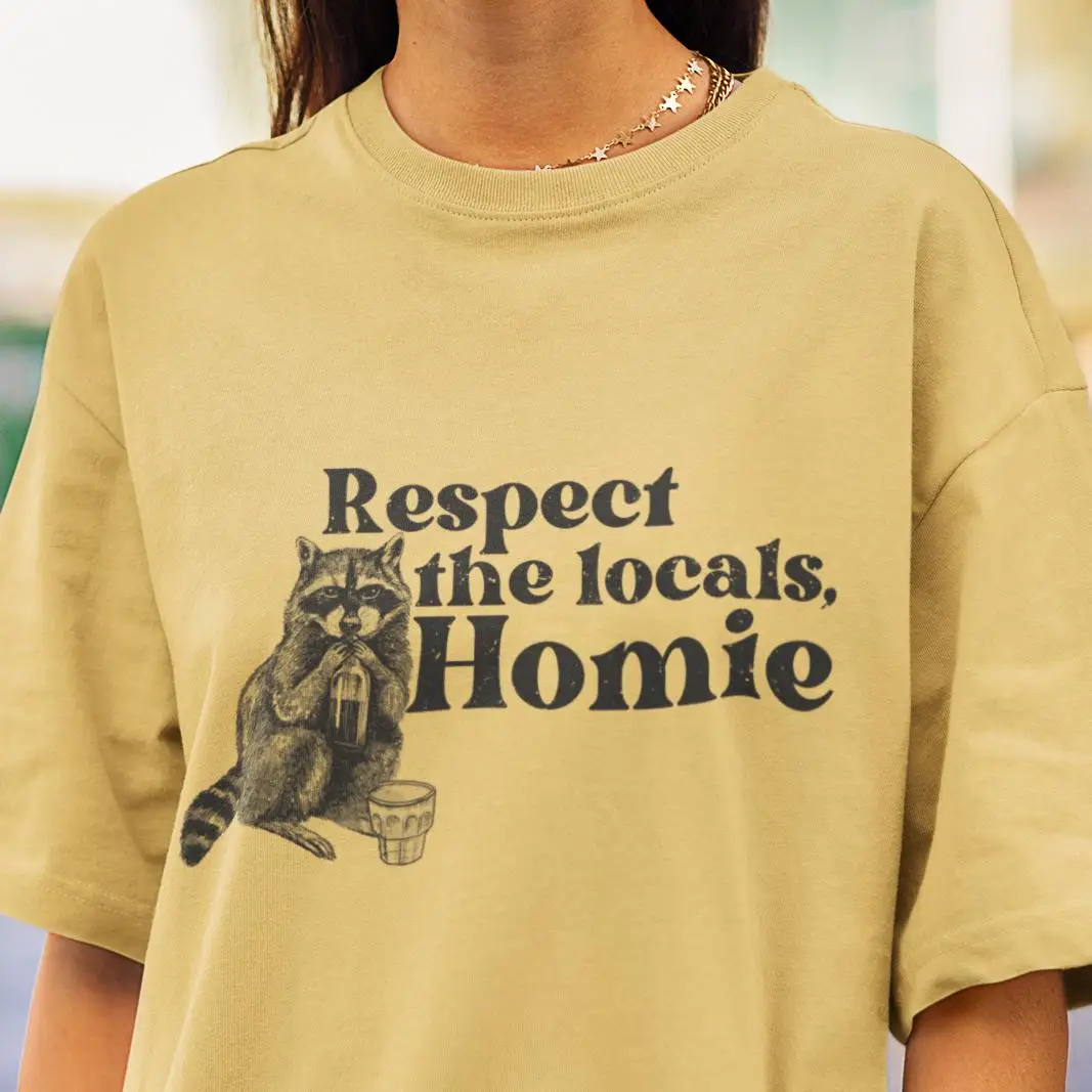 

Vintage Raccoon Meme T Shirt Respect the Locals Homie Funny Trash Panda Comfort Colors Opossum Retro