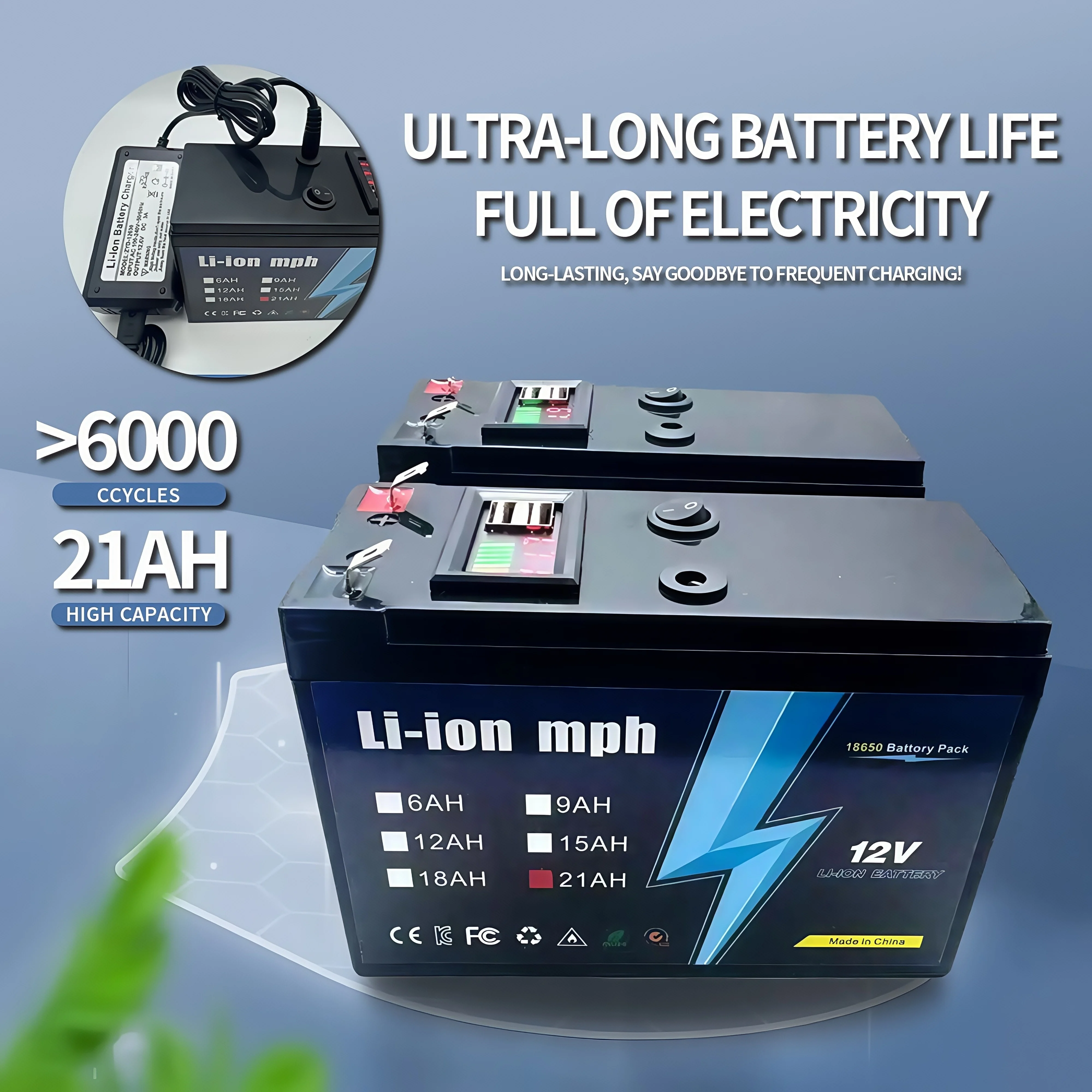 

12V 6-21AH LiFePO4 Battery w/ BMS | Reliable Power for Home Energy, RV, Solar & Marine Gift 3A charger accessories