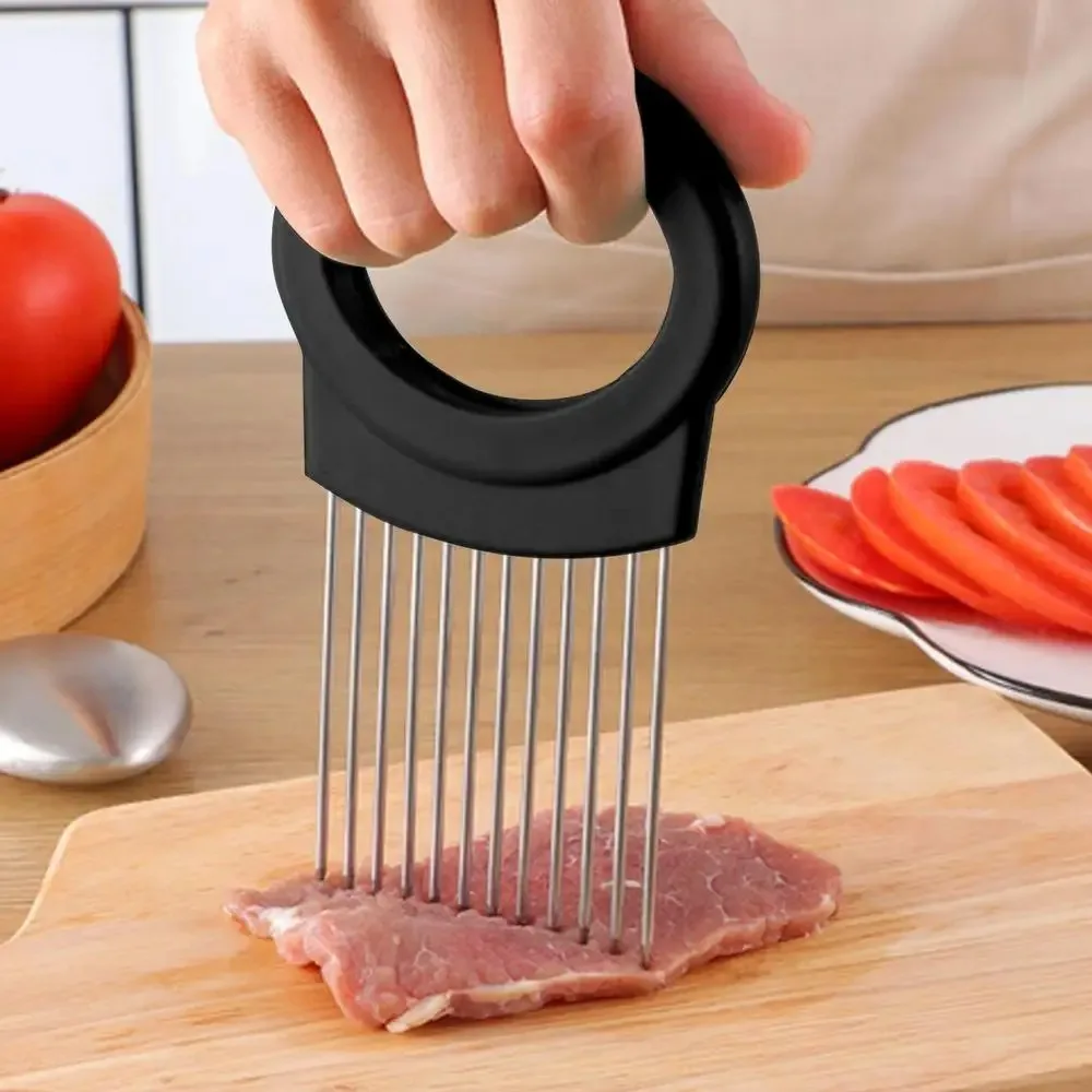 Multifunction Onion Holder for Slicing Onion Needle Kitchen Chopper Tomato Fork Slicing Assistant Tool with Aid Holder