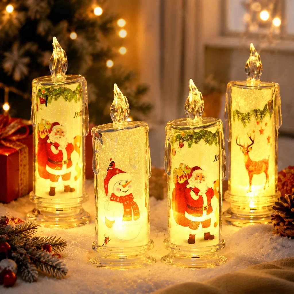 Christmas Santa Snowman Dripping Tears LED Flameless Candle Battery Operated  Flickering Candle for Christmas Party Home Decor