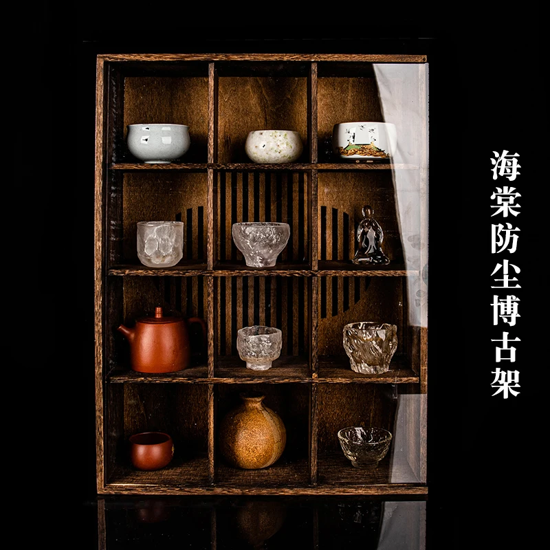 Small Antique Shelf Cup Holder Solid Wood Tea Set Storage Cabinet Teapot Duobao Pavilion Display Dustproof Storage