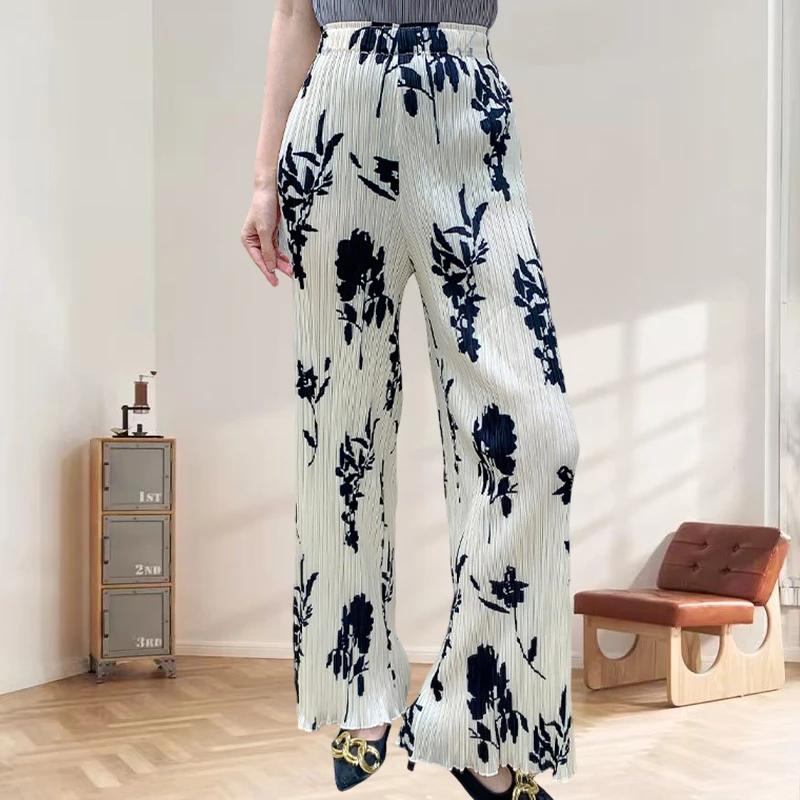 

Miyake Pleated Pants Plisse Summer 2025 Fold High Waist Thin Straight Pleat Wide Leg Trousers Women Loose Thin Pleats Pants