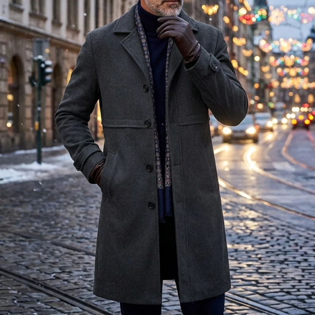 

Autumn/Winter Men's Overknee-Length Trench Coat Warm Insulated Long Jacket Casual Street Style Outerwear for Men
