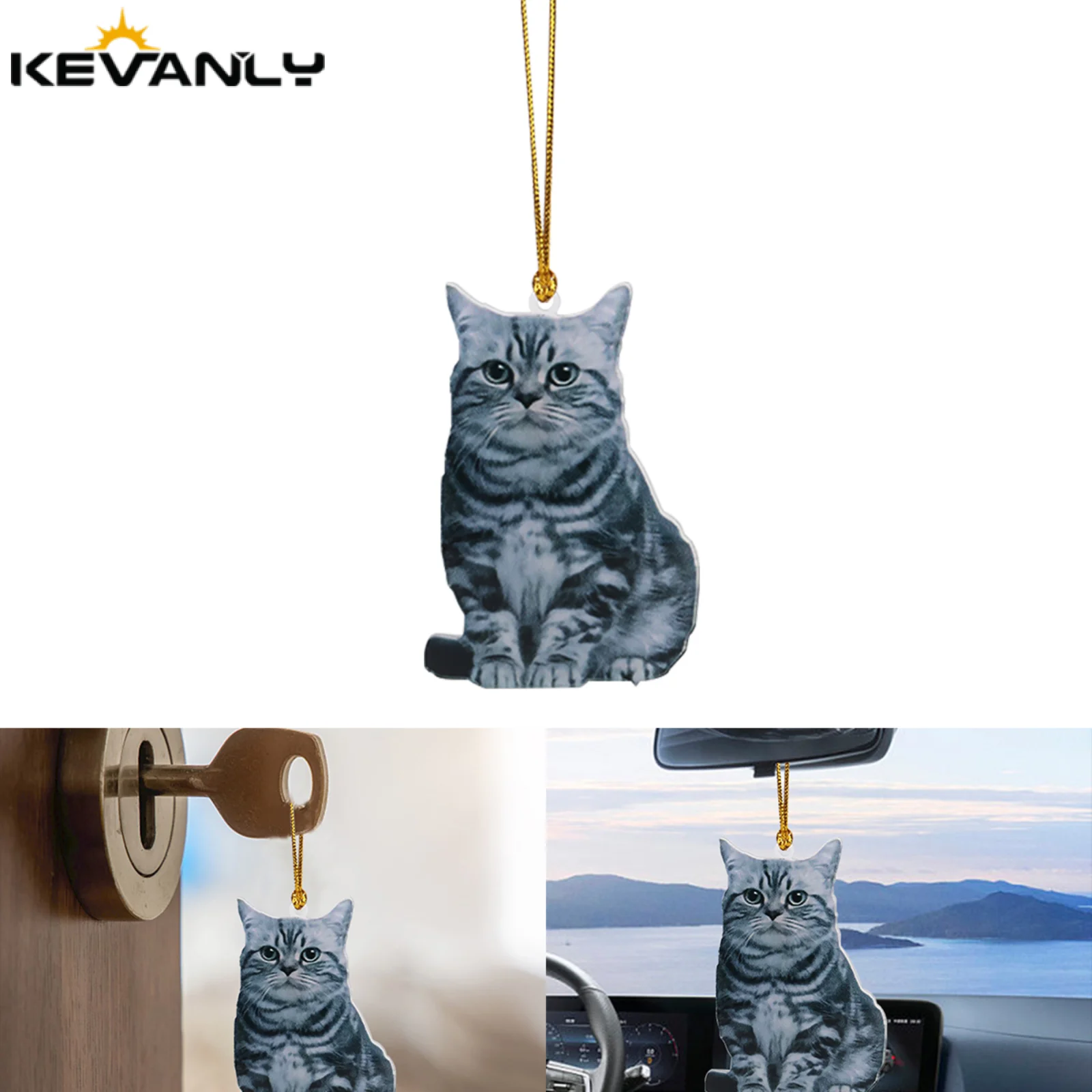 

1x Cute Cat Christmas RearView Mirror Pendant Auto Interior Car Realistic Animal Hanging Ornament Bags Keys Tree etc Decoration