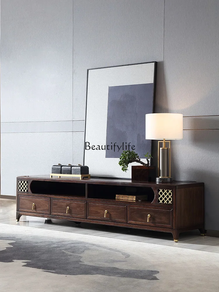 

ls 04Zen new Chinese ebony TV cabinet modern simple floor cabinet light luxury solid wood