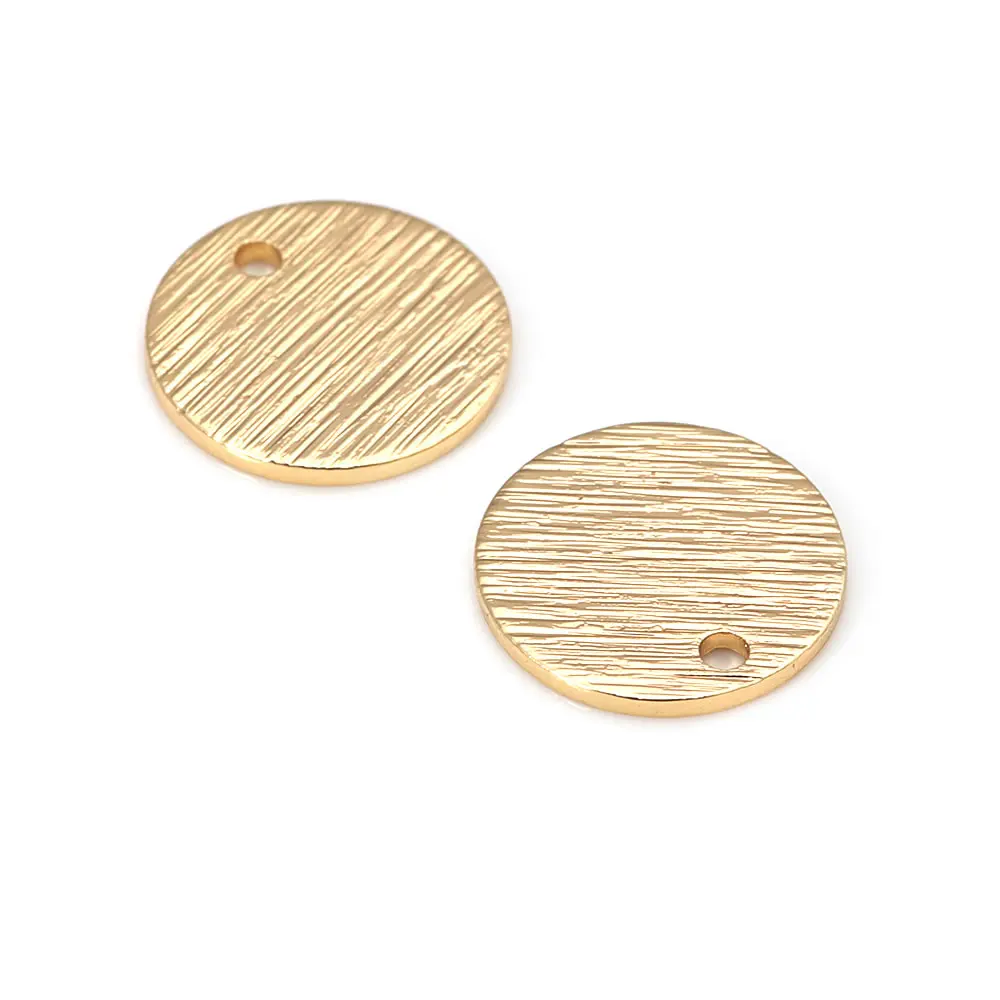 18K Gold Color Brass Striped Round Disk Charms High Quality Diy Jewelry Making Supplies Necklace Earrings Accessories for Women