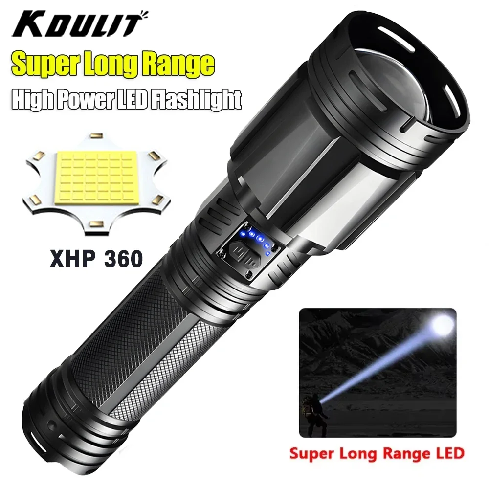 

KDULIT XHP360 USB Rechargeable Flashlight High-power LED Tactical Torch Long Range Zoomable Outdoor Emergency Camping Lantern