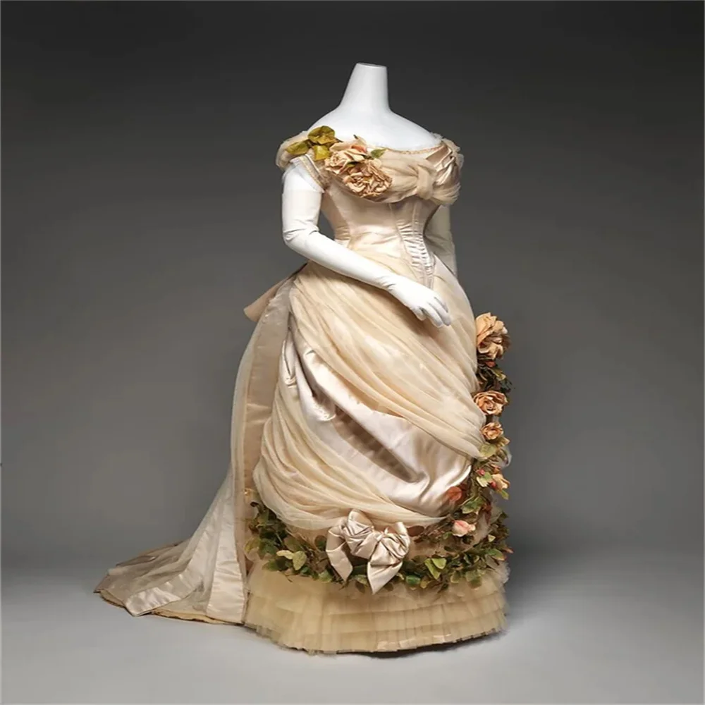 

1860s Victorian Floral Prom Bustle Evening Dresses Civil War Renaissance Southern Belle Ball Custom Made