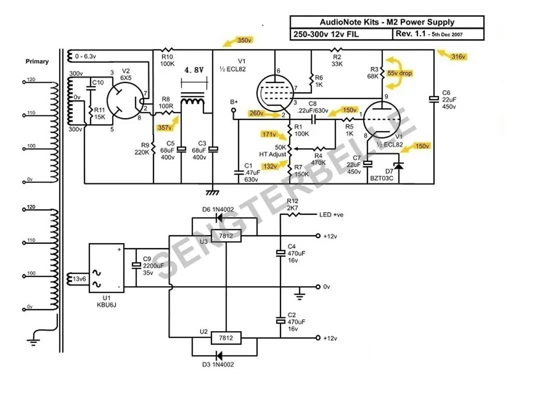 HiFi ECL82+6X5 Tube Regulated Power Supply Board PCB Reference AudioNote Circuit For Phono Amplifier & Preamp