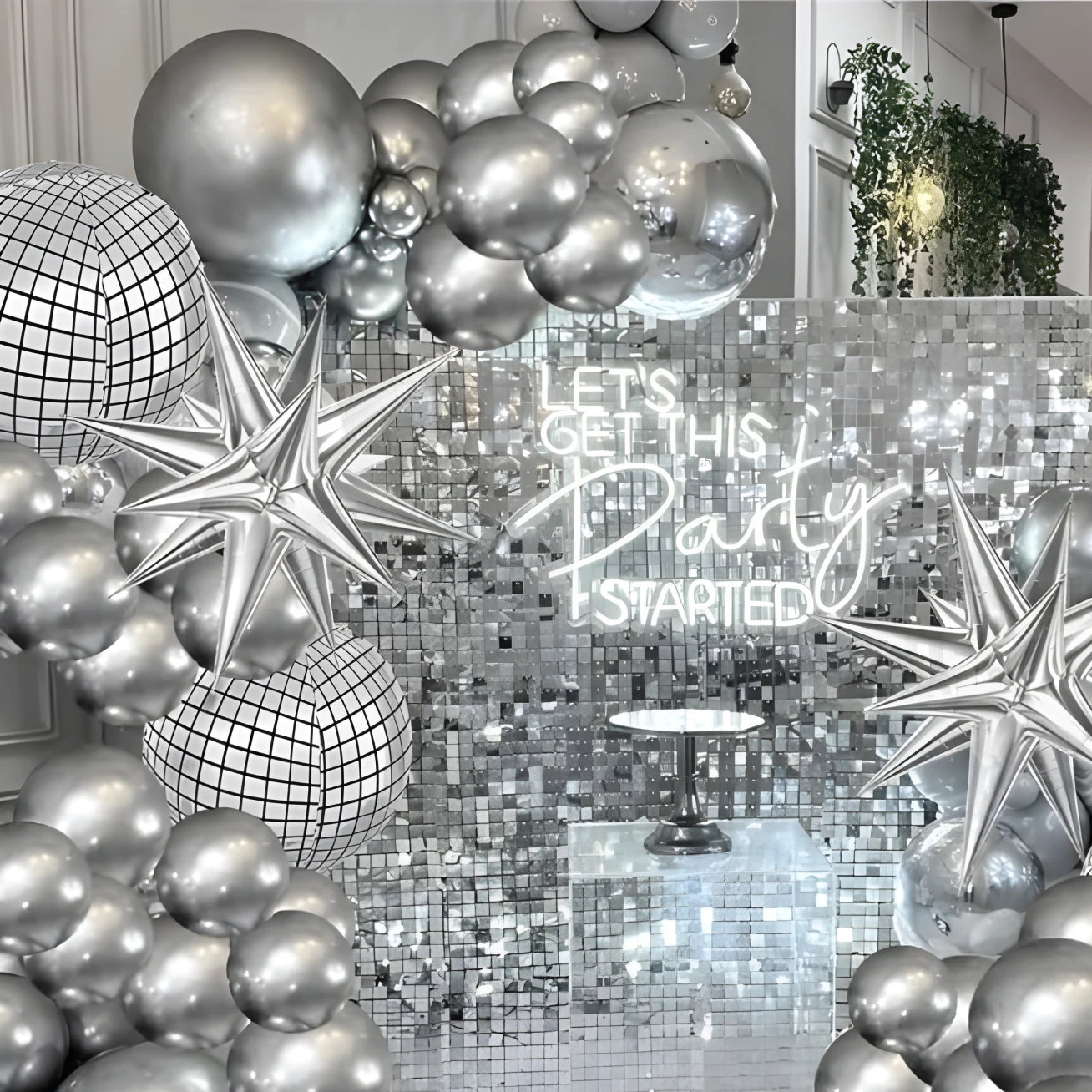 Metal silver arched disco balloon 2-meter silver tassel explosion star graduation birthday party background wall decoration