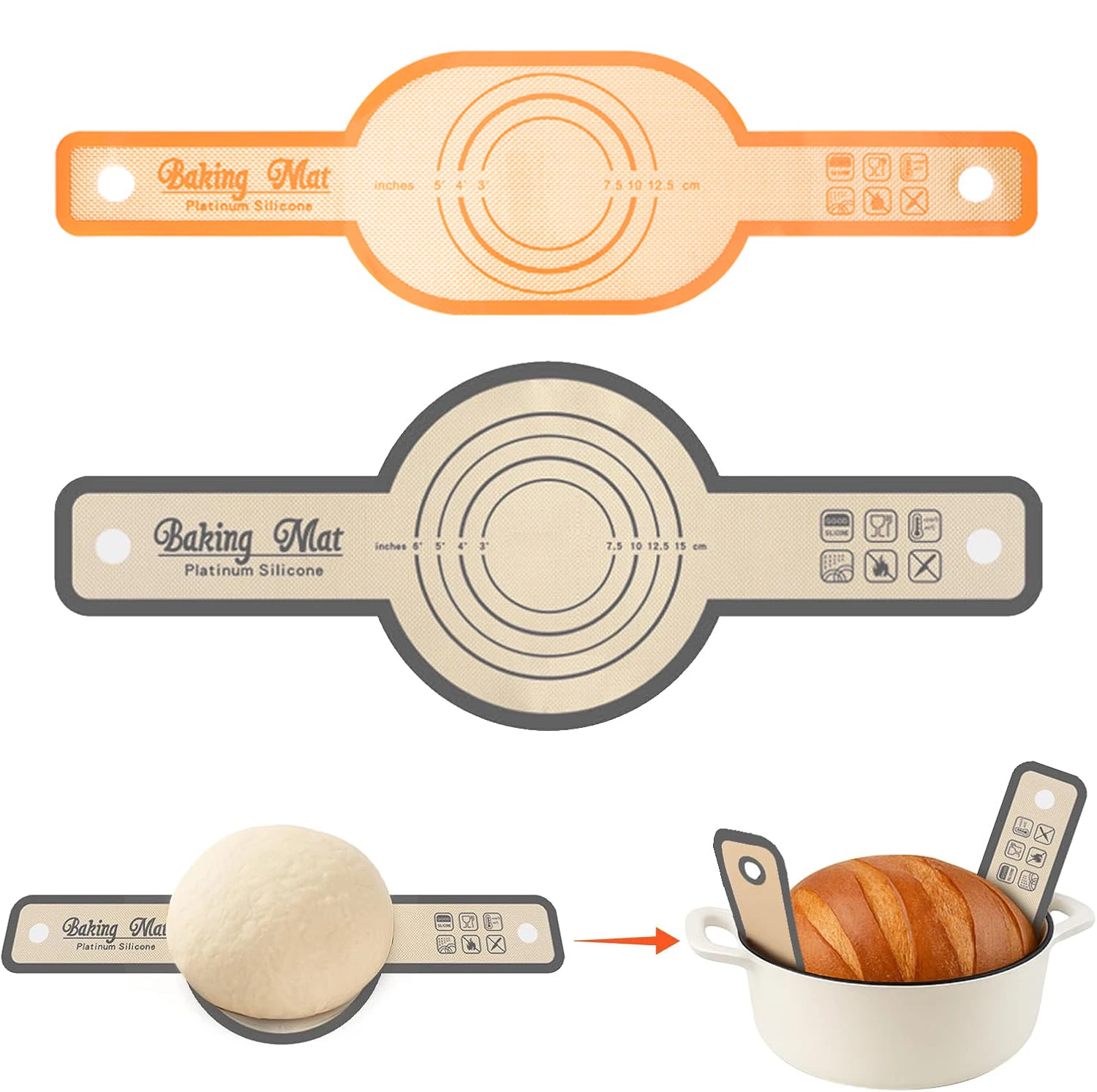 Estera de silicona para hornear pan, para horno holandés, cocina, masa de pan de arena, revestimiento elevador de sartén con mango largo, 1 ud.