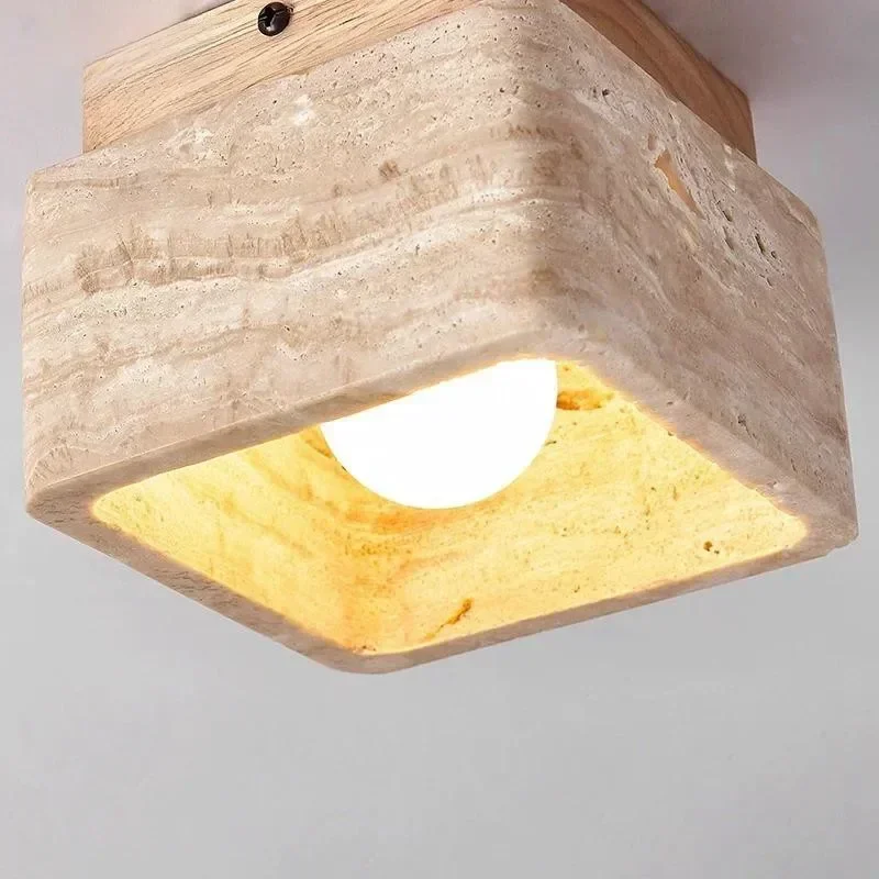 yellow-travertine-ceiling-light-natural-walnut-wood-flush-mount-hallway-corridor-staircase-foyer-japanese-minimalist-home-decor