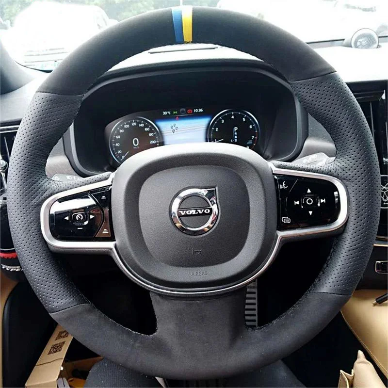 

Genuine Leather Suede for Volvo XC60 XC90 S90 V40 S60 S80 Hand Sewing Car Steering Wheel Cover Protection Car Accessories