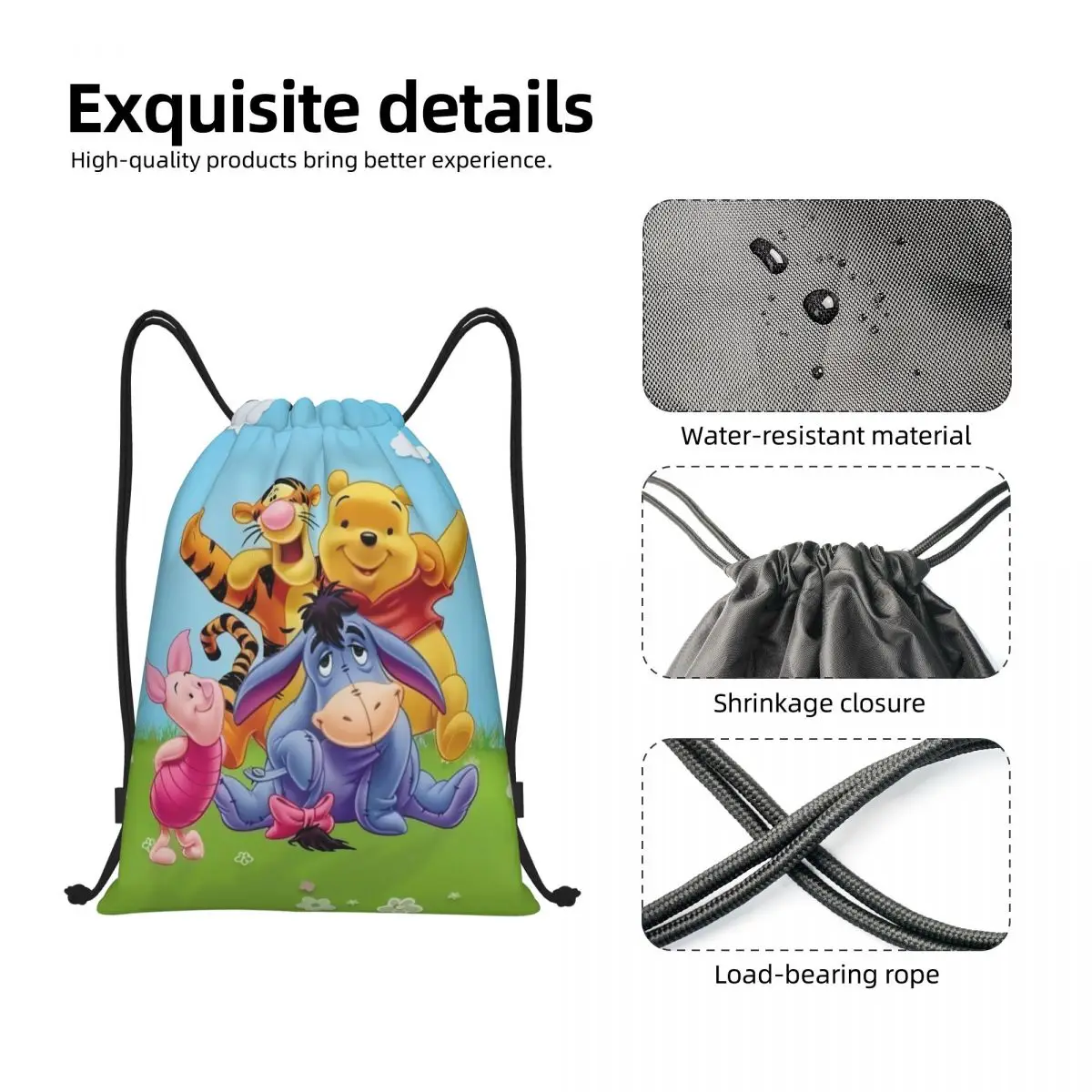 Custom Cartoon Bear Winnie The Pooh Drawstring Backpack Bags Women Men Lightweight Gym Sports Sackpack Sacks for Training