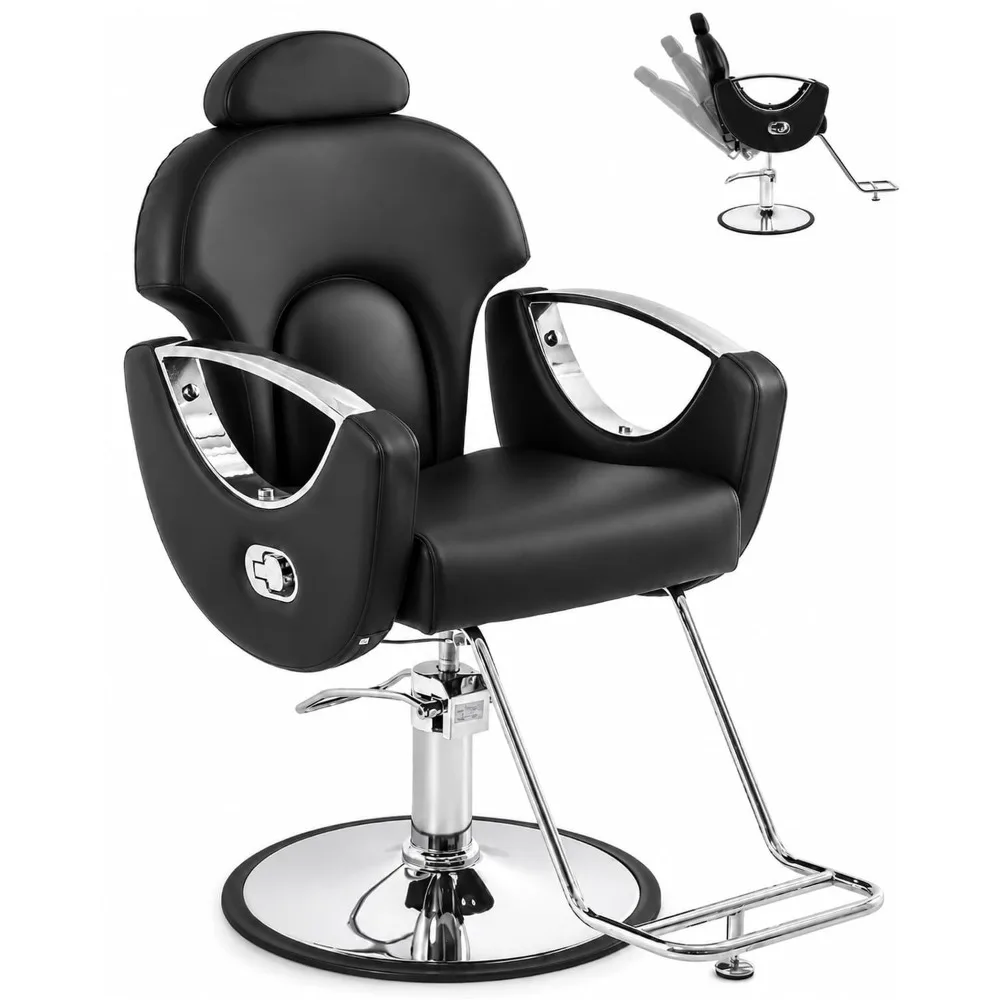 Reclining Barber Salon Styling Chair for Hair Stylist, Heavy Duty Hydraulic Pump, 360° Swivel, Custom