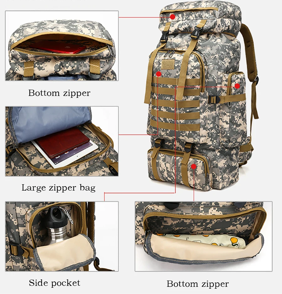 Mochila táctica MOLLE impermeable camo senderismo - imagen 3