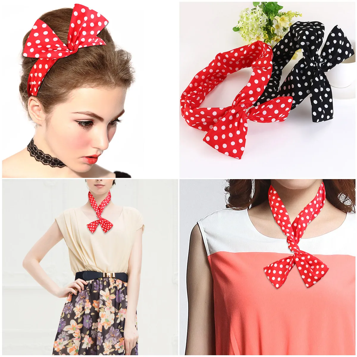 

2Pcs Elegant Polka Dot Rabbit Ear Hairband Chiffon Stretch Head Wrap for Women Trendy Hair Accessory for Party Photo