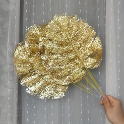 6pcs Artificial Golden Turtle Leaves, Faux Loose Tail Fake Plant, Wedding Birthday Party Home Decor Palm Leaves