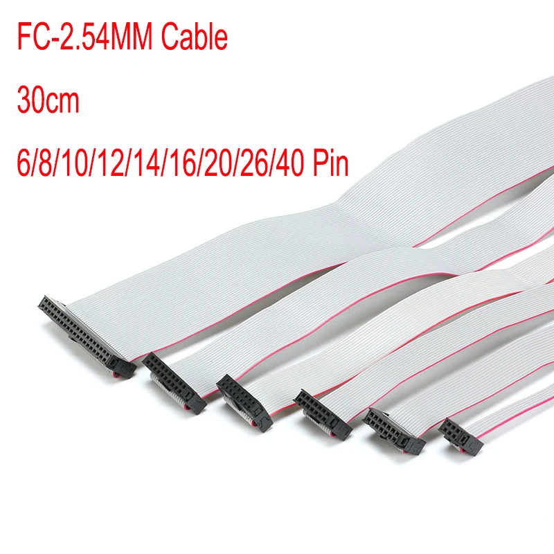 2PCS 2.54MM Gray Flat Ribbon Data Cable Pitch FC-6/8/10/14/16/20/26 PIN 30CM JTAG ISP DOWNLOAD CABLE FOR DC3 IDC BOX HEADER