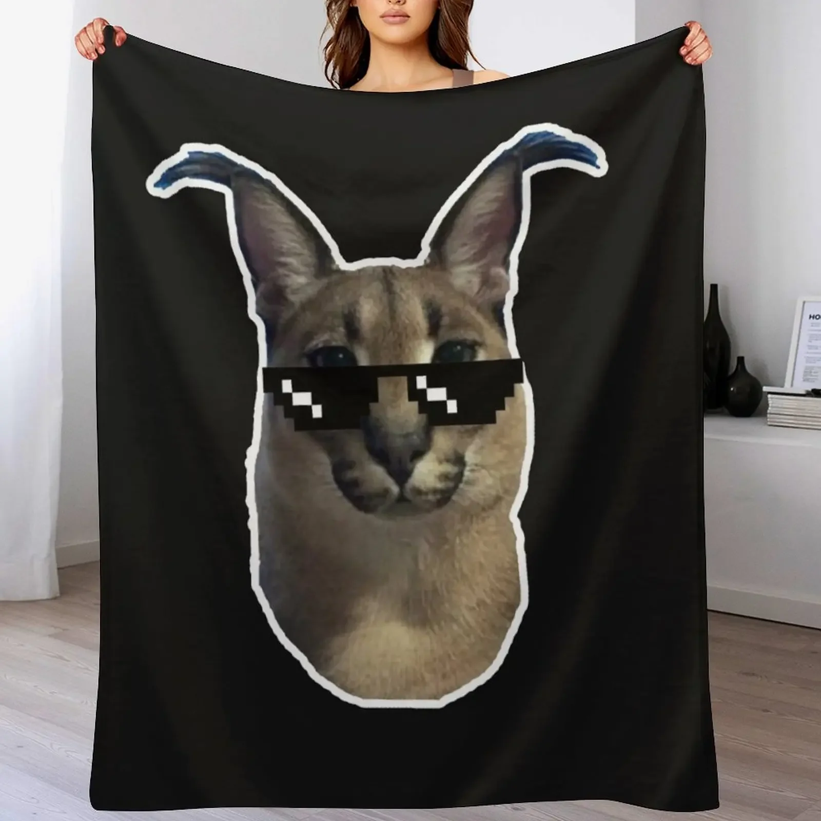 Big Floppa with glasses Throw Blanket Travel Size Cozy Blanket for Plane Train