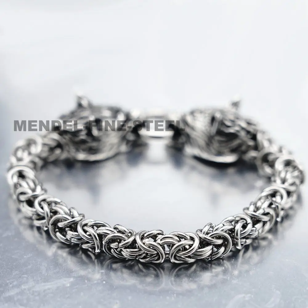 

MENDEL 6-8 inch Mens Stainless Steel Norse Viking Fenrir Wolf Head Bracelet Men