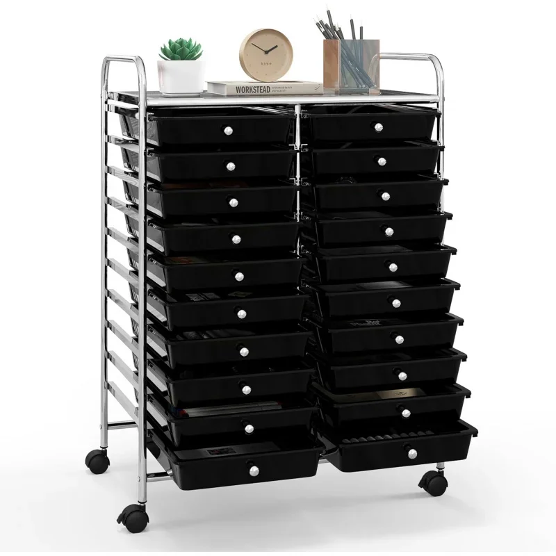 20-Drawer Organizer Cart, Mobile Utility Storage  with Removable Drawers & Lockable Wheels, Rolling Storage with