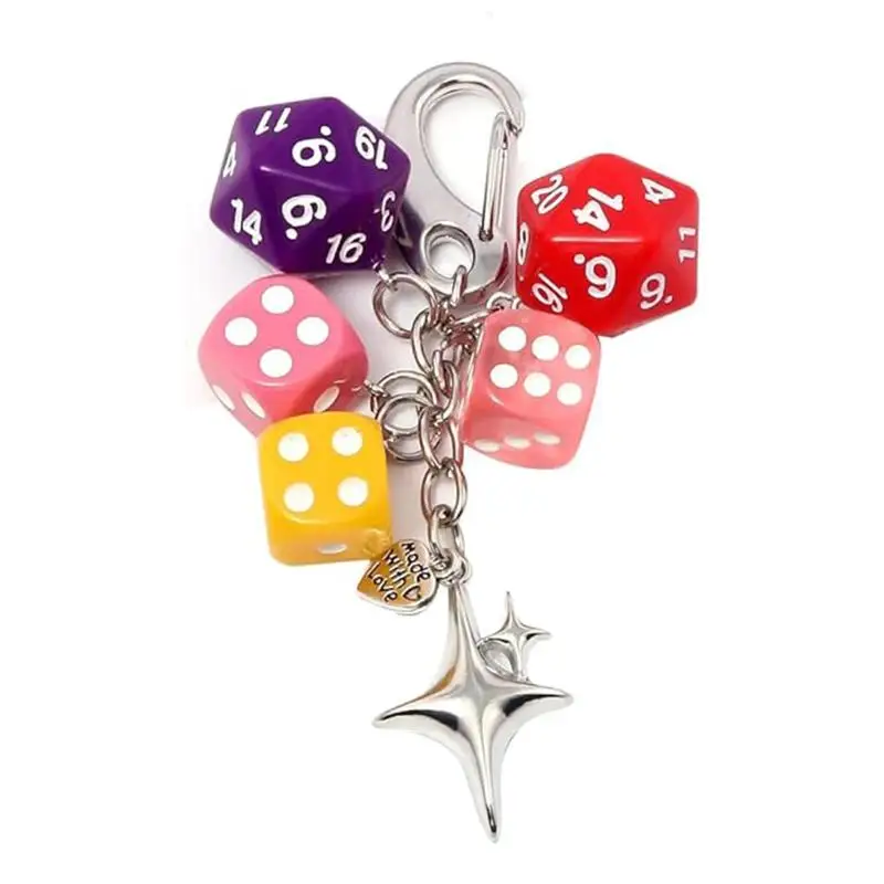 Y2K Pink Lucky Dice Starburst Pendant Bag Charms Hanging Ornament Accessorie GiftPunk Hiphop Black Dice No. 8 Billiard Keychain