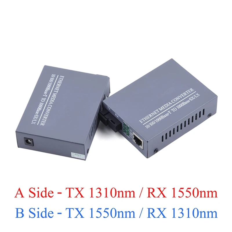 Gigabit Fiber Optical Media Converter 10/100/1000Mbps Single Mode 3Km UPC/APC SC-Port Fiber Transceiver EU Plug