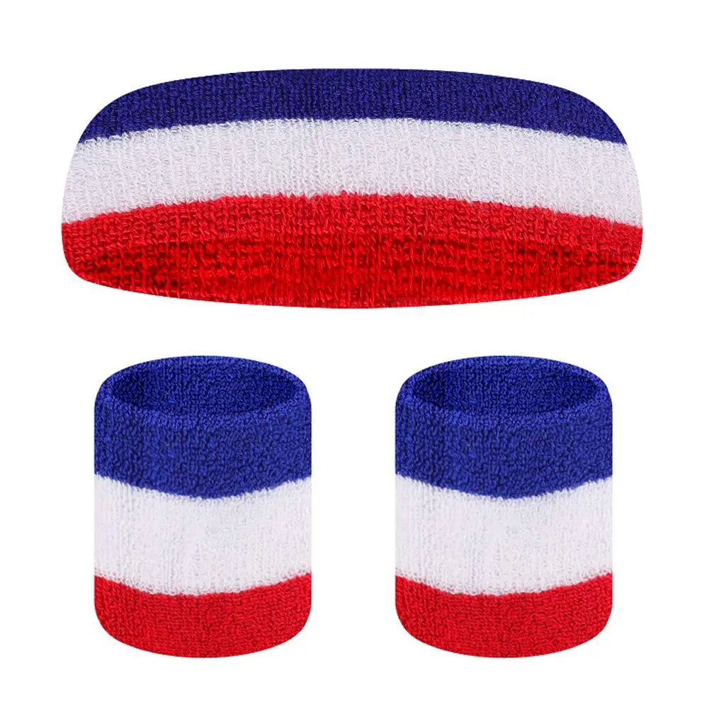 3Pcs Rainbow Color Stripe Sweatband Head Wrist Sweatband Set for Fitness Running Yoga Football Athletics Sport Headband
