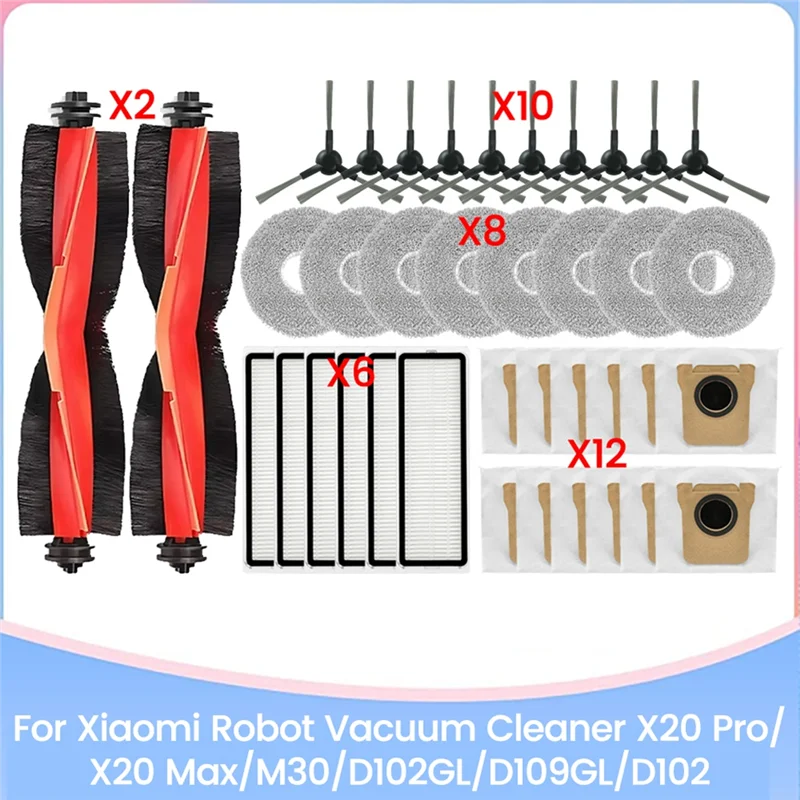 Xiaomi X20 Pro/X20 Max/M30/D102GL/D109GL/D102 로봇 진공 청소기 교체 부품 브러시 Hepa 필터 걸레 천 먼지 봉투