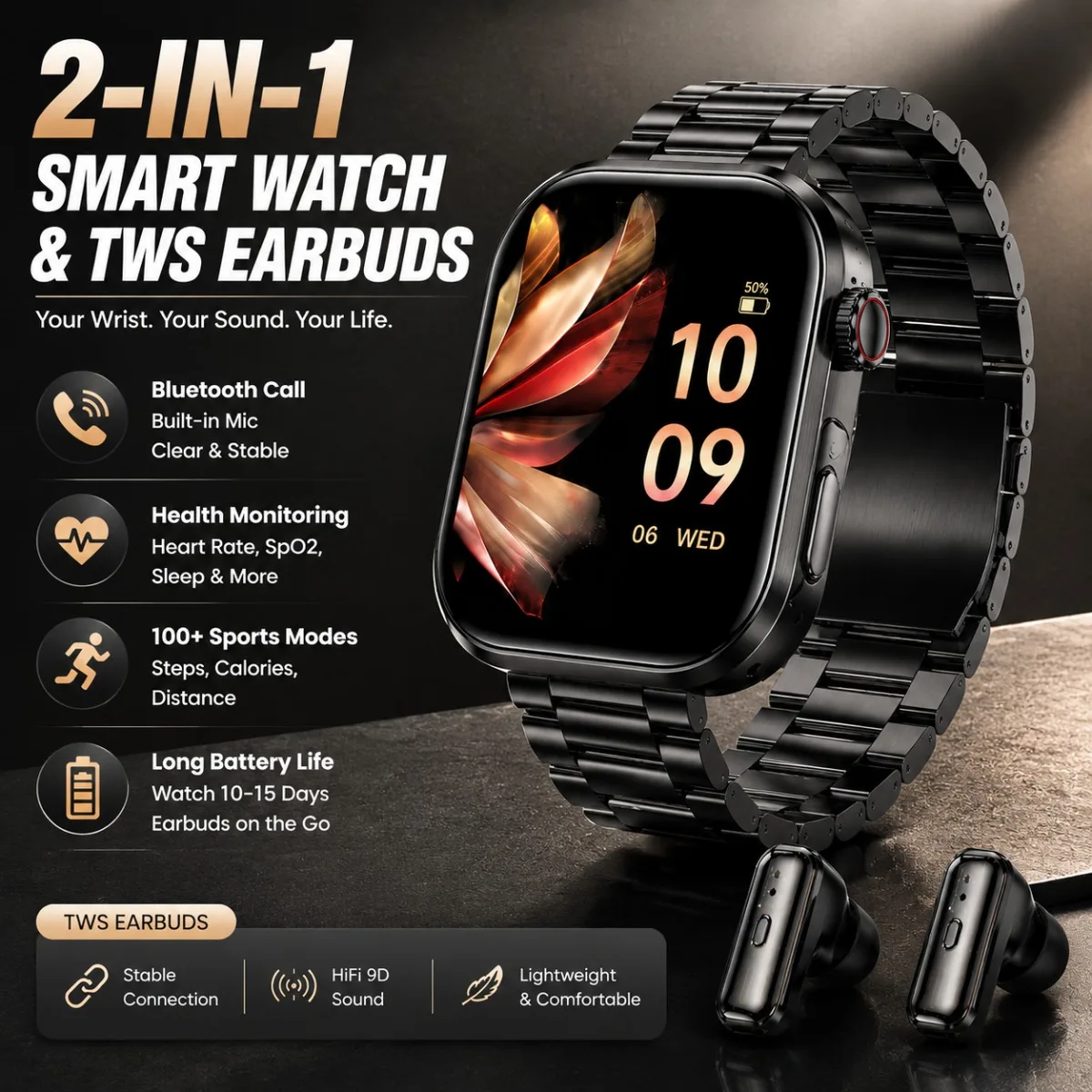 2026 NEW Watches and Earphones in One: IP68 Waterproof Sleep Monitoring Sports Tracking Calories  Bluetooth Call Smartwatch