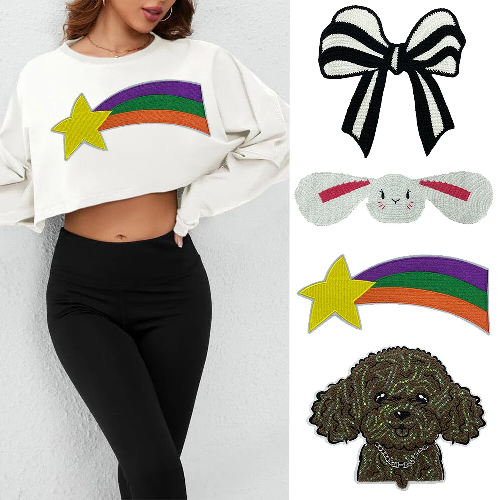 Geborduurde Ster Regenboog, Konijn, Teddy Hond Kleding Patches Cartoon Badges Decoratieve Kinderkleding Naaien Mode Streep