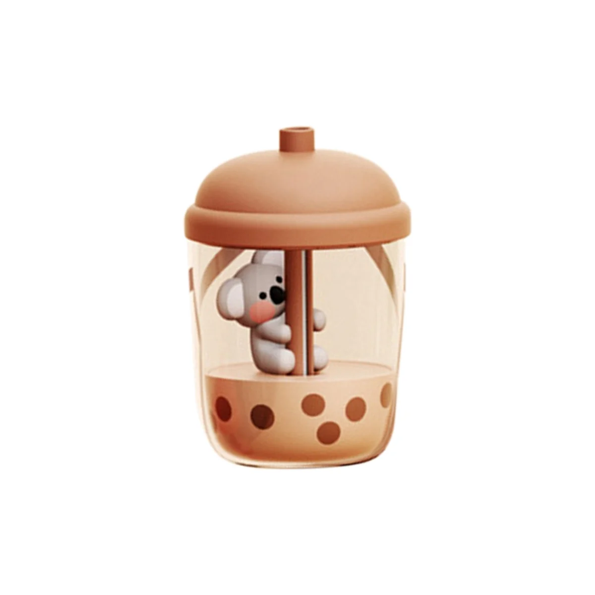 450Ml Portable Koala Milk Tea Cup Air Purification Humidifier USB Desktop Water Atomizer Diffuser for Bedroom Brown