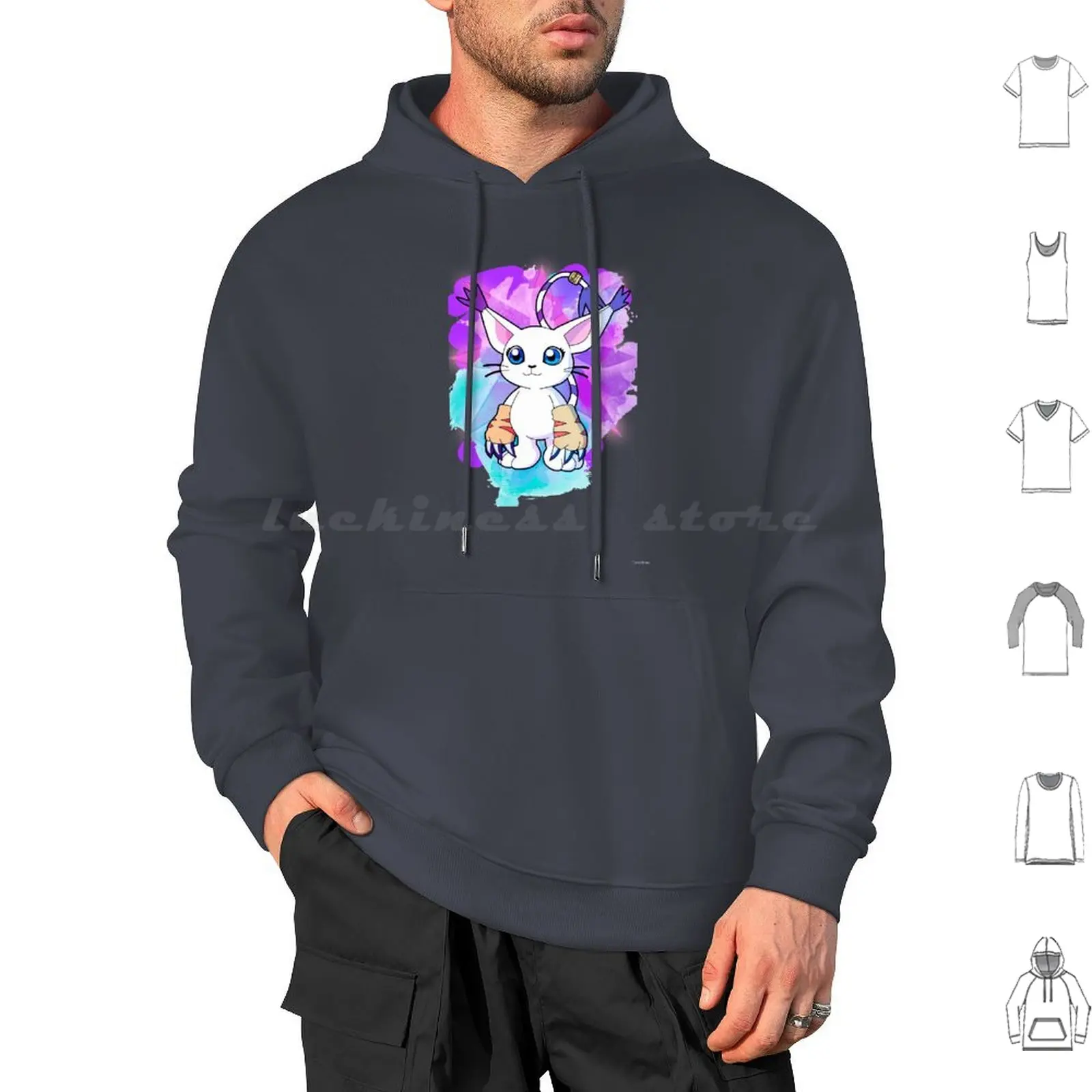 

Anime Cat Hoodies Long Sleeve Cat Anime Sleeve Watercolor Classics 90s 2000s Japanese