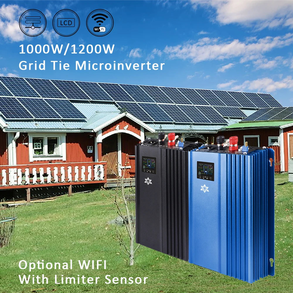 Solar Grid Tie Microinverter 1200W 48V To 96VDC Battery Storage Discharge 120V230VAC With LED Screen And Current Limited Sensor